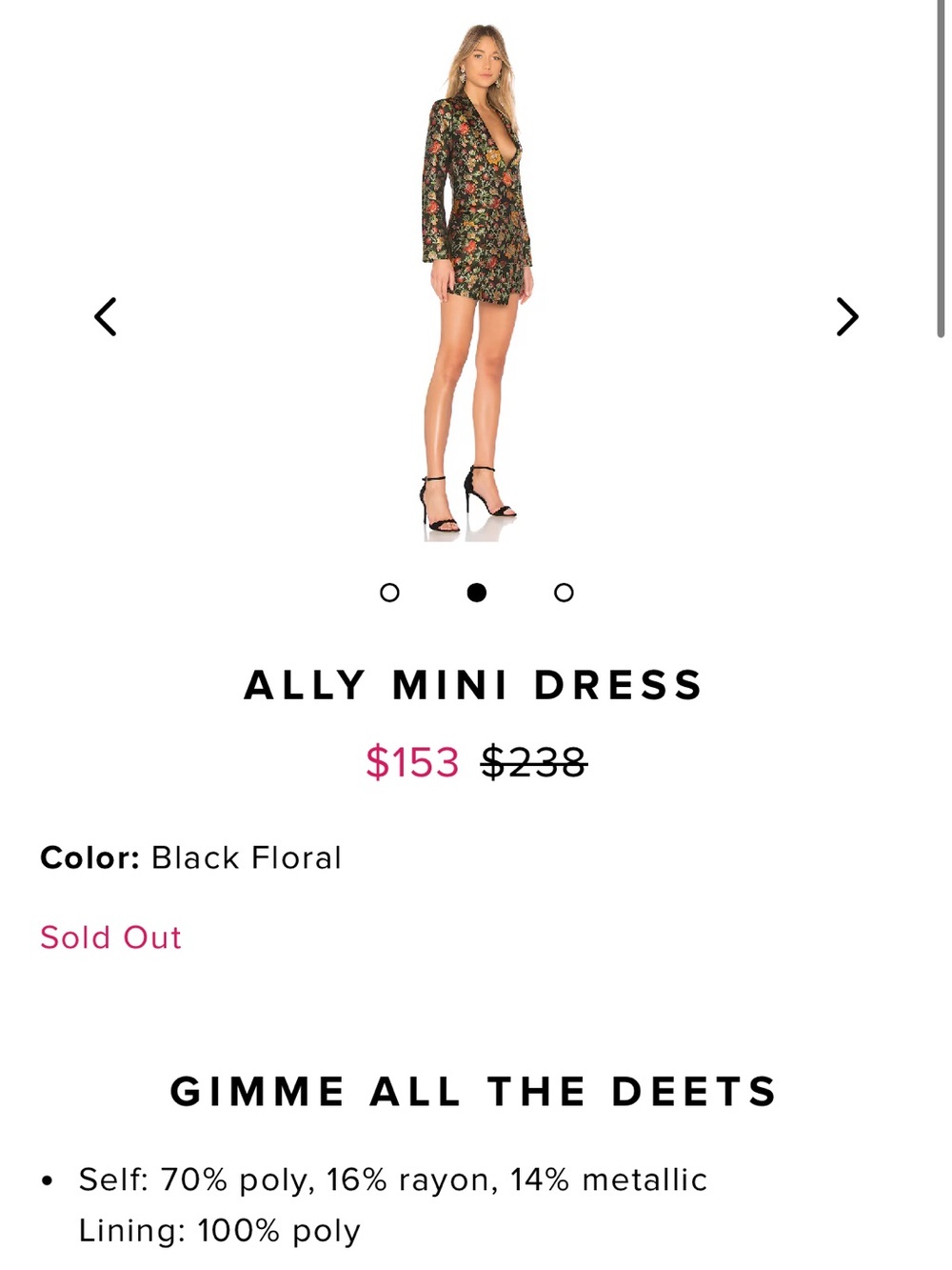 LOVERS + FRIENDS Ally Floral Brocade blazer Mini Dress - Black/Gold Floral XS - Picture 3 of 10